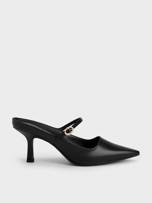Mary Jane Heeled Mules, Black, hi-res