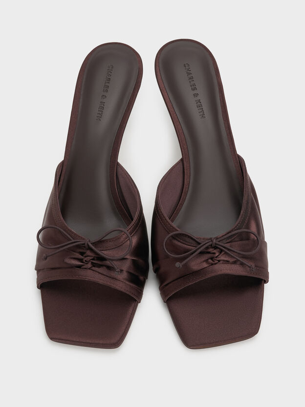 Sadira Satin Heeled Mules, Dark Brown, hi-res