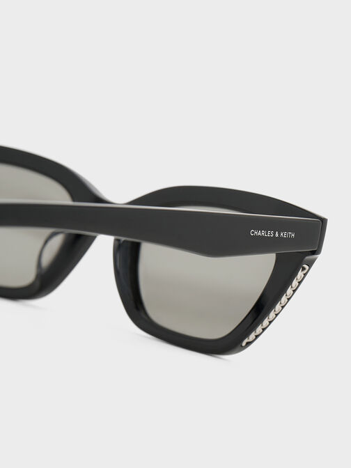 Vesta Angular Cat-Eye Sunglasses, Black, hi-res