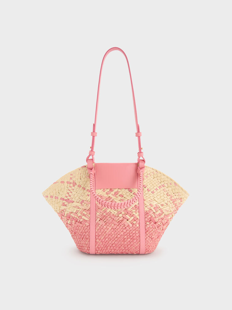 Bolso de rafia tipo cesta Shalia, Rosa guayaba, hi-res