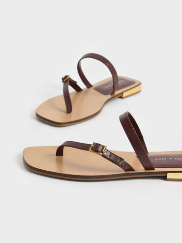 Snake-Print Asymmetric Strap Thong Sandals, Animal Print Brown, hi-res