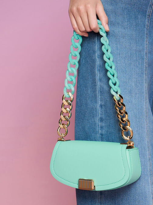 Sonnet Two-Tone Chain Handle Shoulder Bag, Mint Green, hi-res