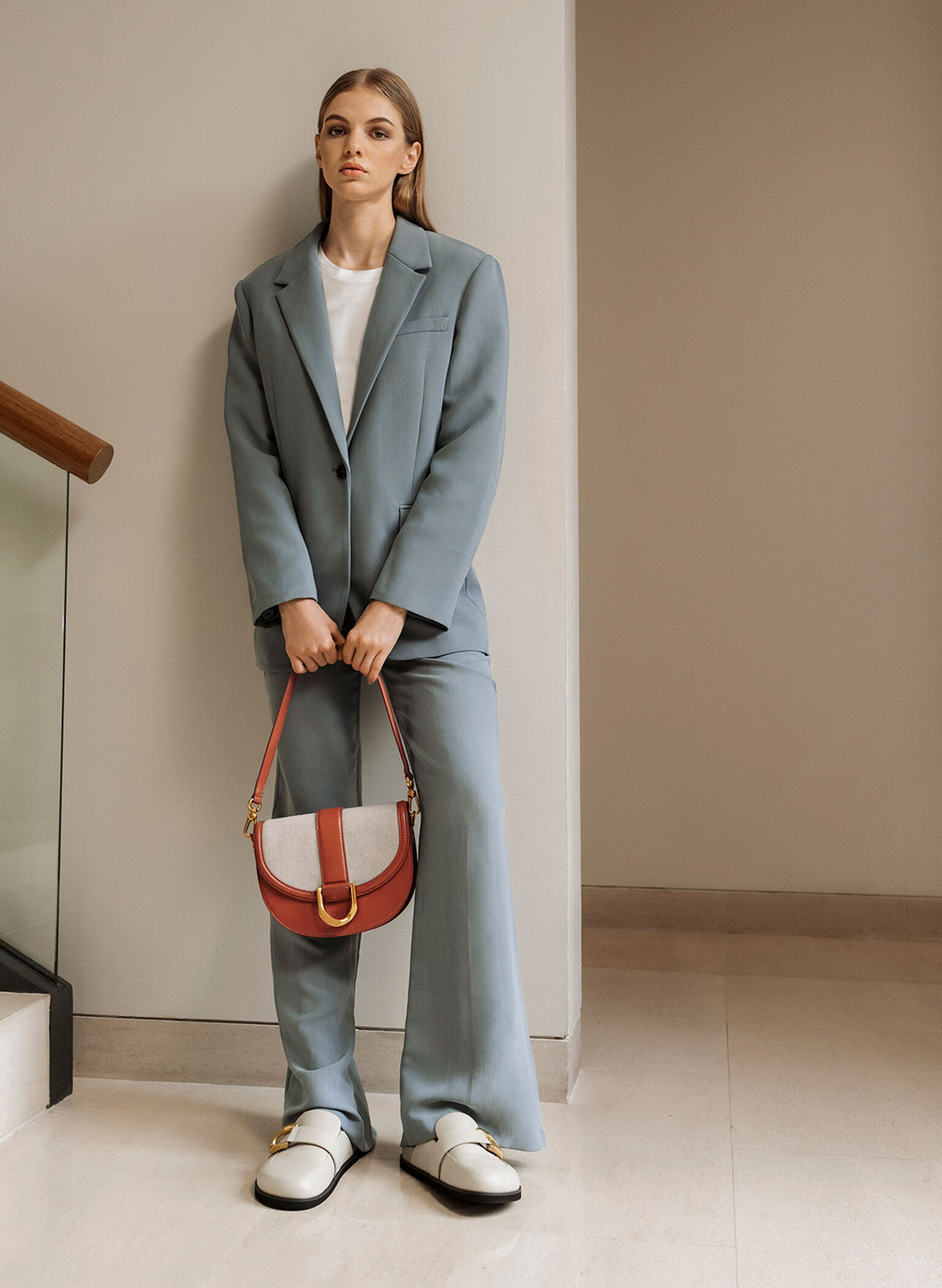 Gabine Two-Tone Saddle Bag​, Brick, hi-res