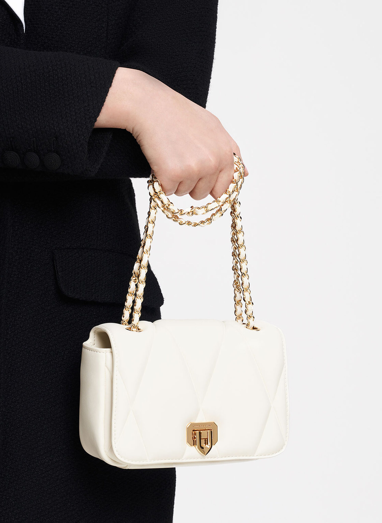 Arwen Quilted Shoulder Bag, White, hi-res