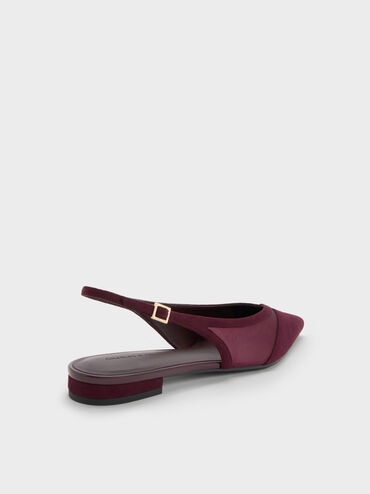 Faux Suede & Mesh Slingback Flats, Burgundy, hi-res