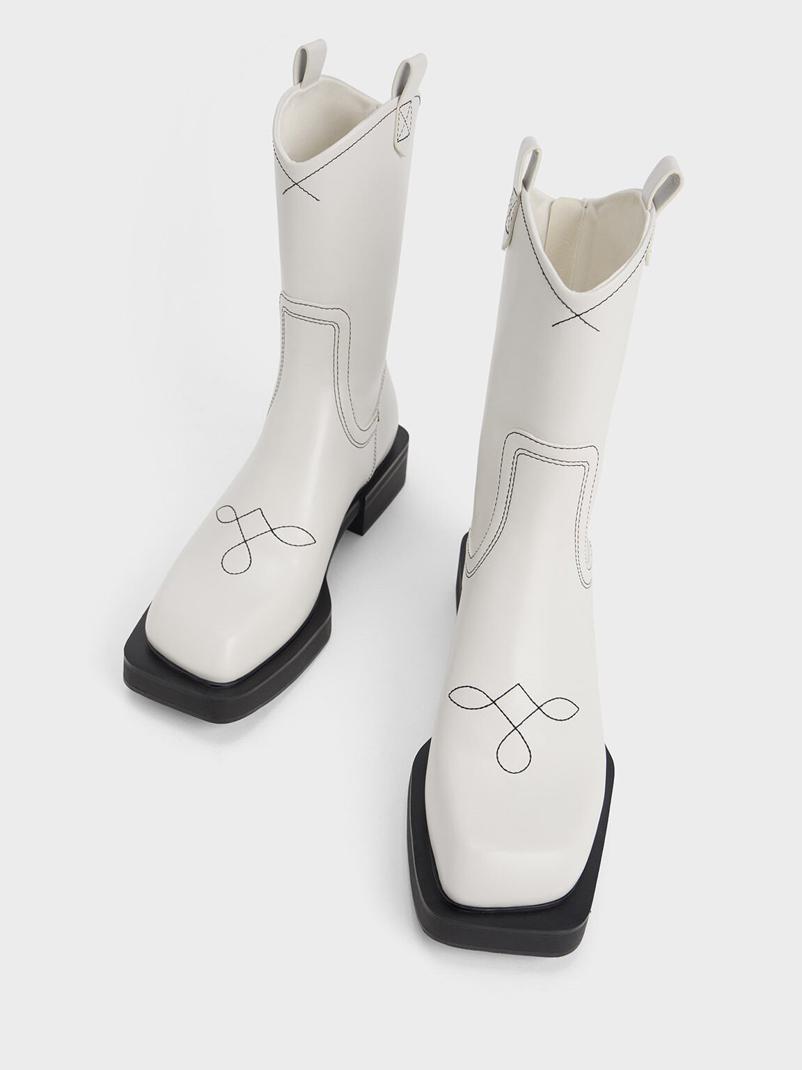 Stitch-Trim Cowboy Boots, White, hi-res