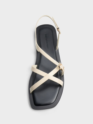 Strappy Crossover Slingback Sandals, White, hi-res