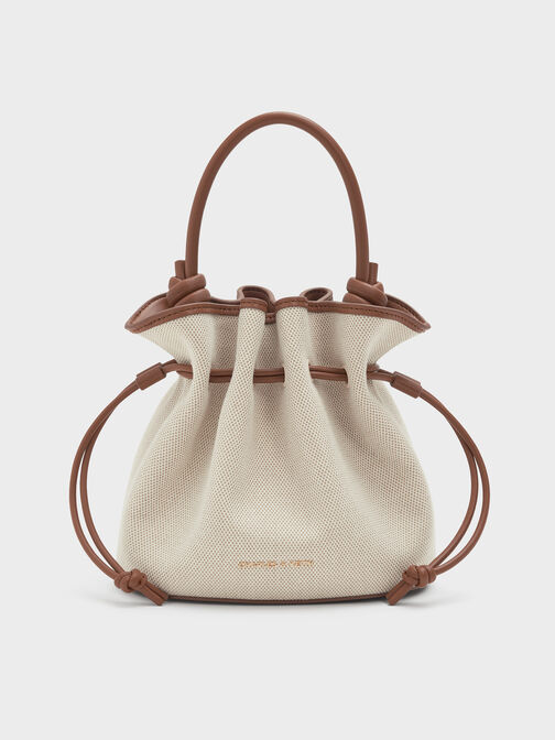 Sammie Canvas Drawstring Bucket Bag, Chocolate, hi-res