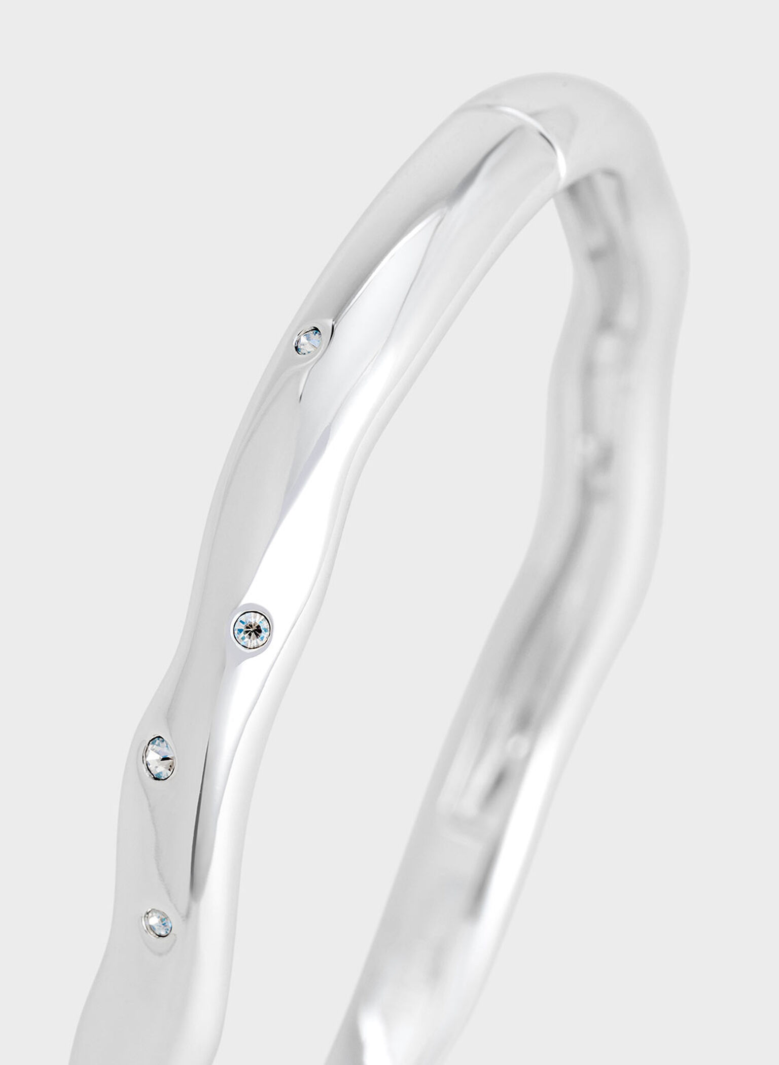 Ottilie Crystal Sculptural Bangle, Silver, hi-res
