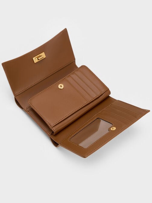Huxley Metallic Accent Front Flap Wallet, Chocolate, hi-res