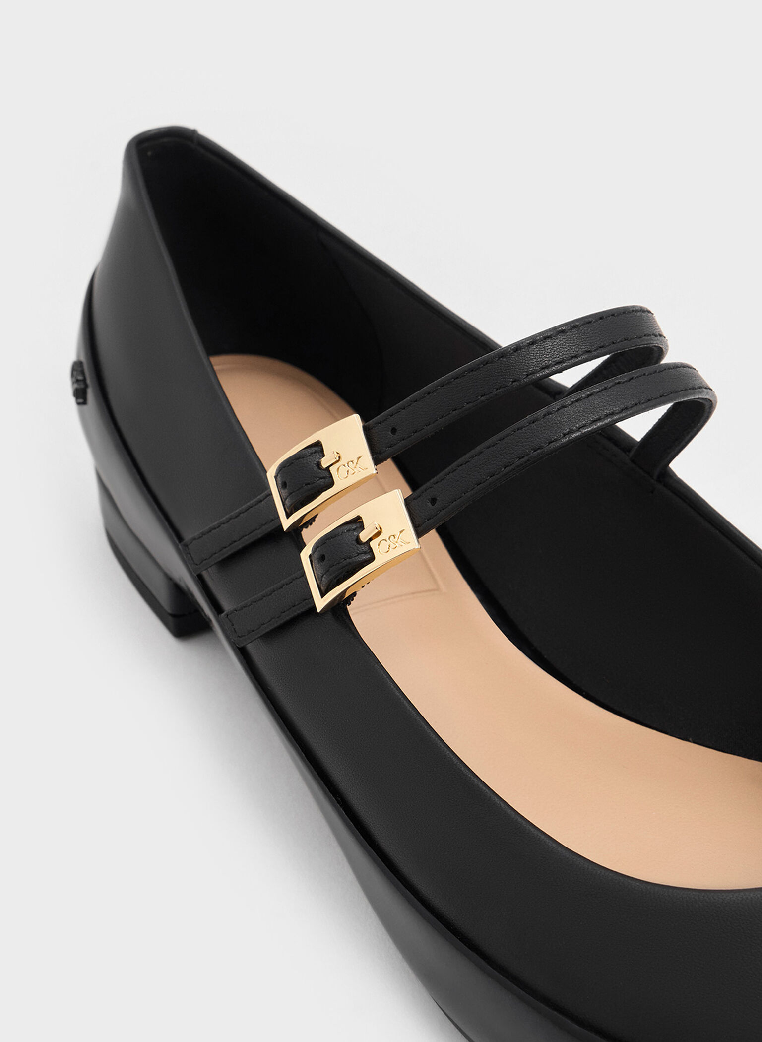 Leather & Patent Double-Strap Mary Jane Flats, Black, hi-res