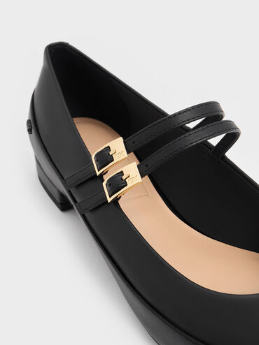 Leather & Patent Double-Strap Mary Jane Flats, Black, hi-res