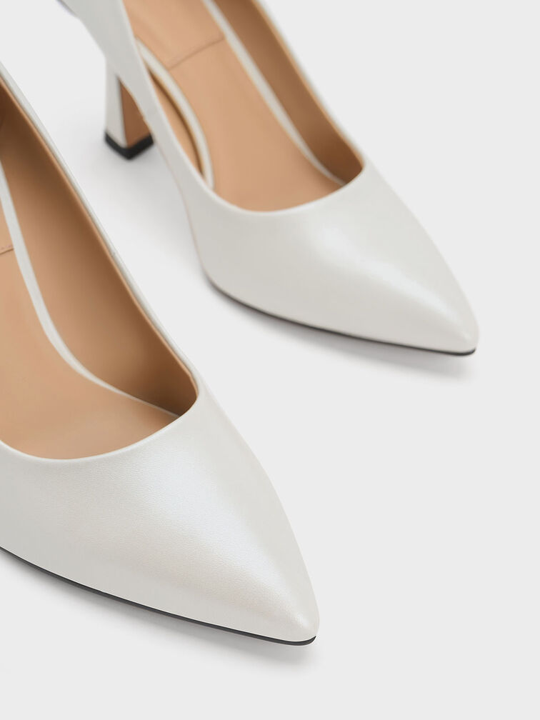 Zapatos de cuero con tacón acampanado, Blanco, hi-res