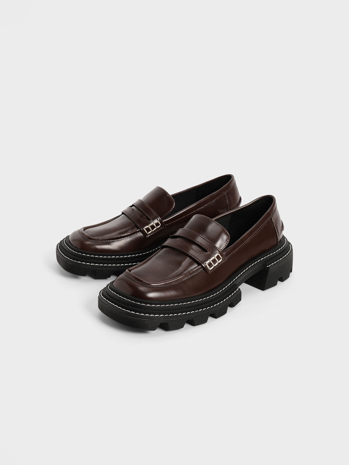 Dark Brown Perline Chunky Penny Loafers CHARLES KEITH SG