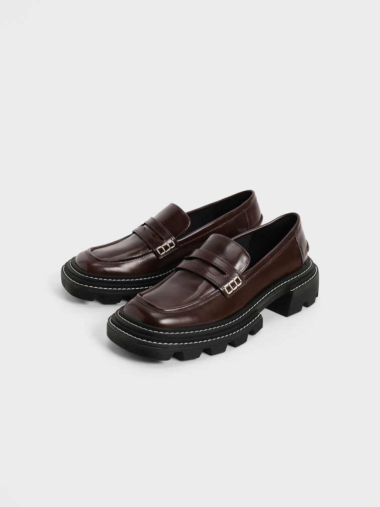 Perline Chunky Penny Loafers, Dark Brown, hi-res