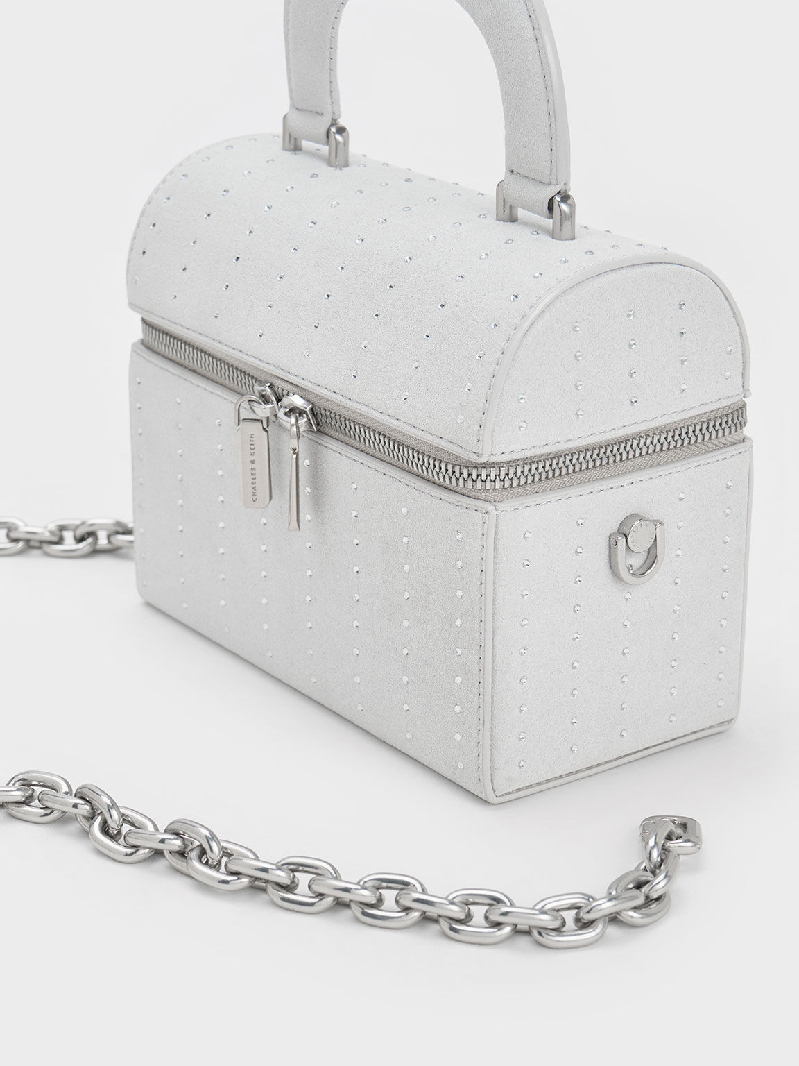 Padded Handle Textured Crossbody Bag, Silver, hi-res