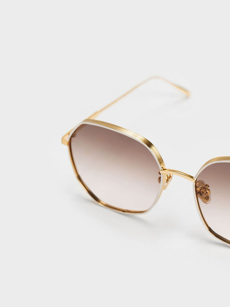 Tinted Geometric Sunglasses, Cream, hi-res