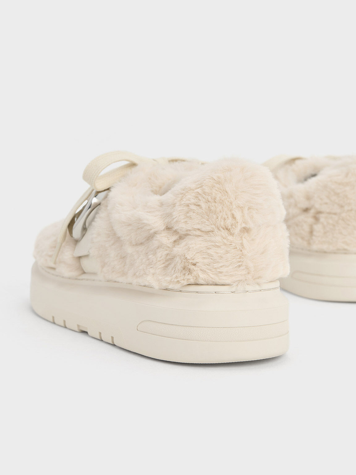 Beige Gabine Leather Furry Sneakers CHARLES KEITH AU
