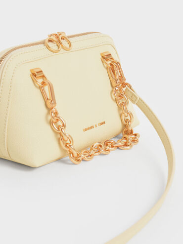 Chain Handle Two-Way Zip Crossbody Bag, Yellow, hi-res