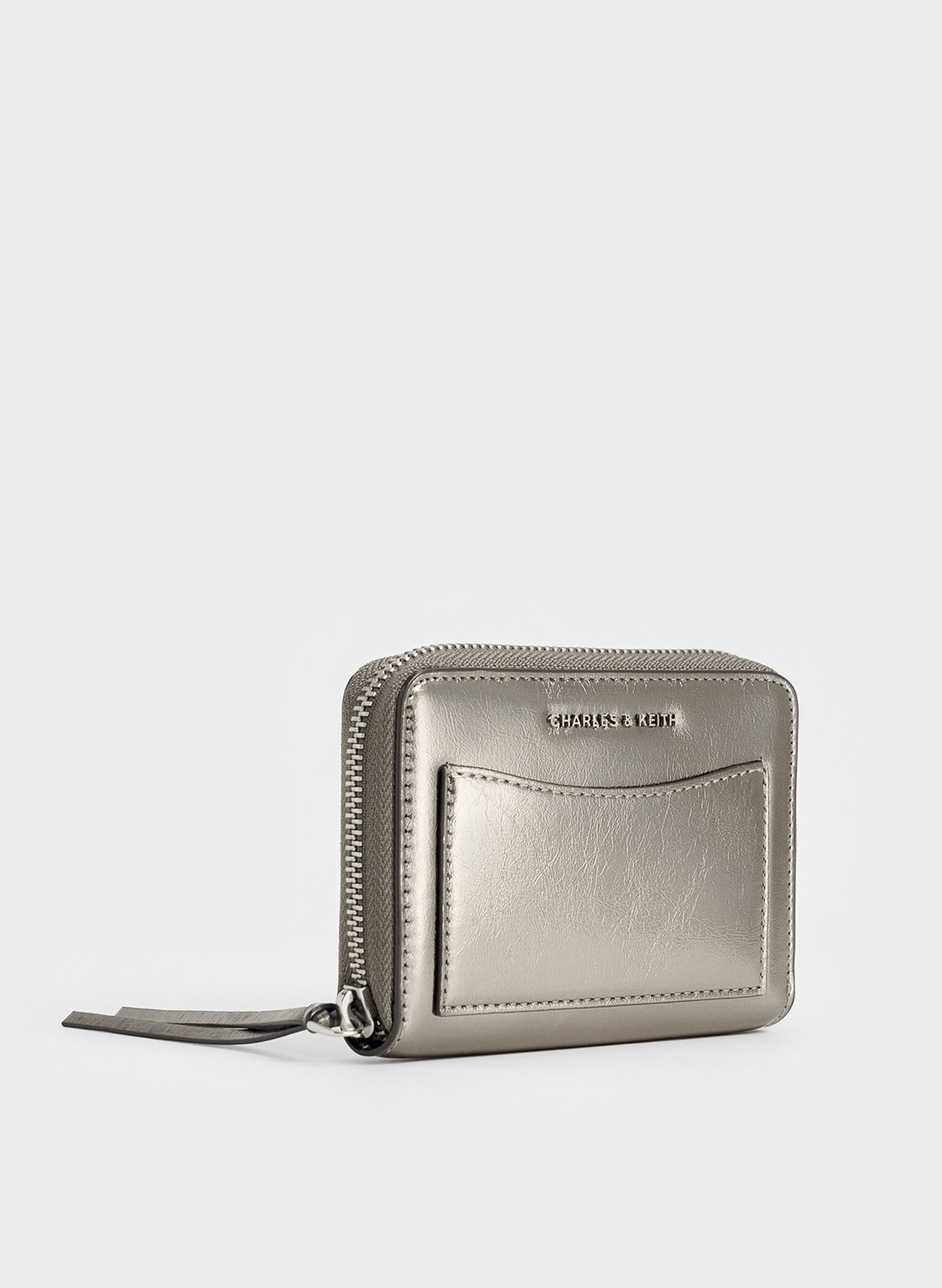 Xylia Metallic Zip-Around Wallet, Pewter, hi-res