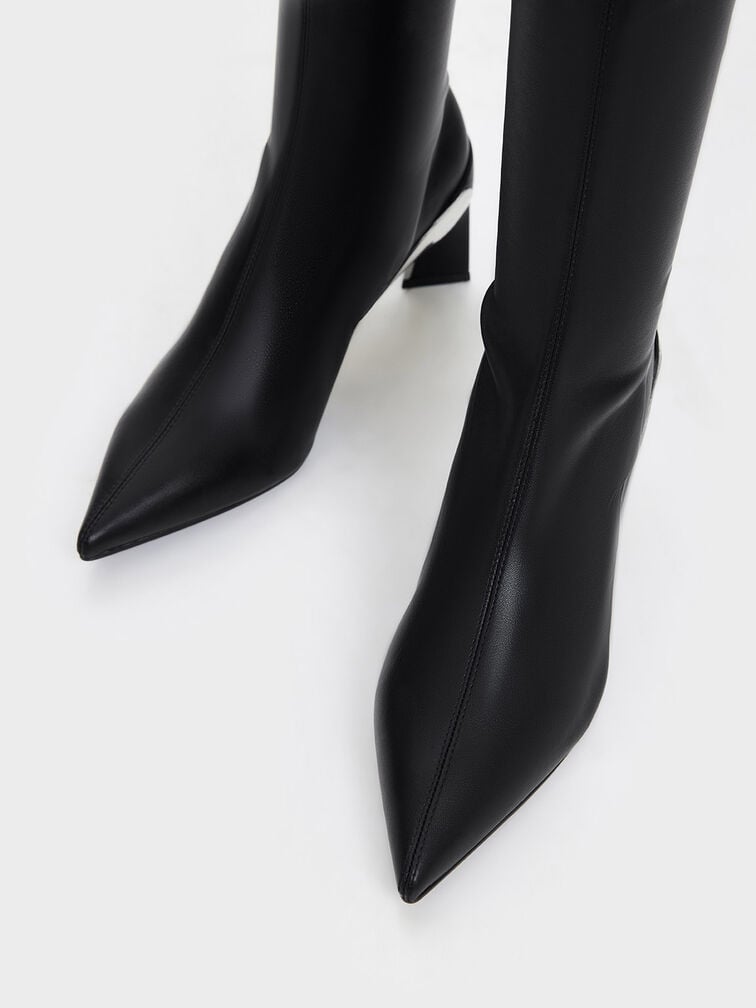 Devon Metallic Blade-Heel Knee-High Boots, Black, hi-res