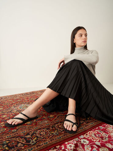 Toe-Loop Slide Sandals, Black, hi-res