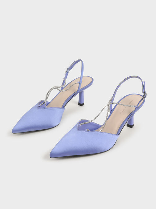 Recycled Polyester Gem-Strap Slingback Pumps, Blue, hi-res