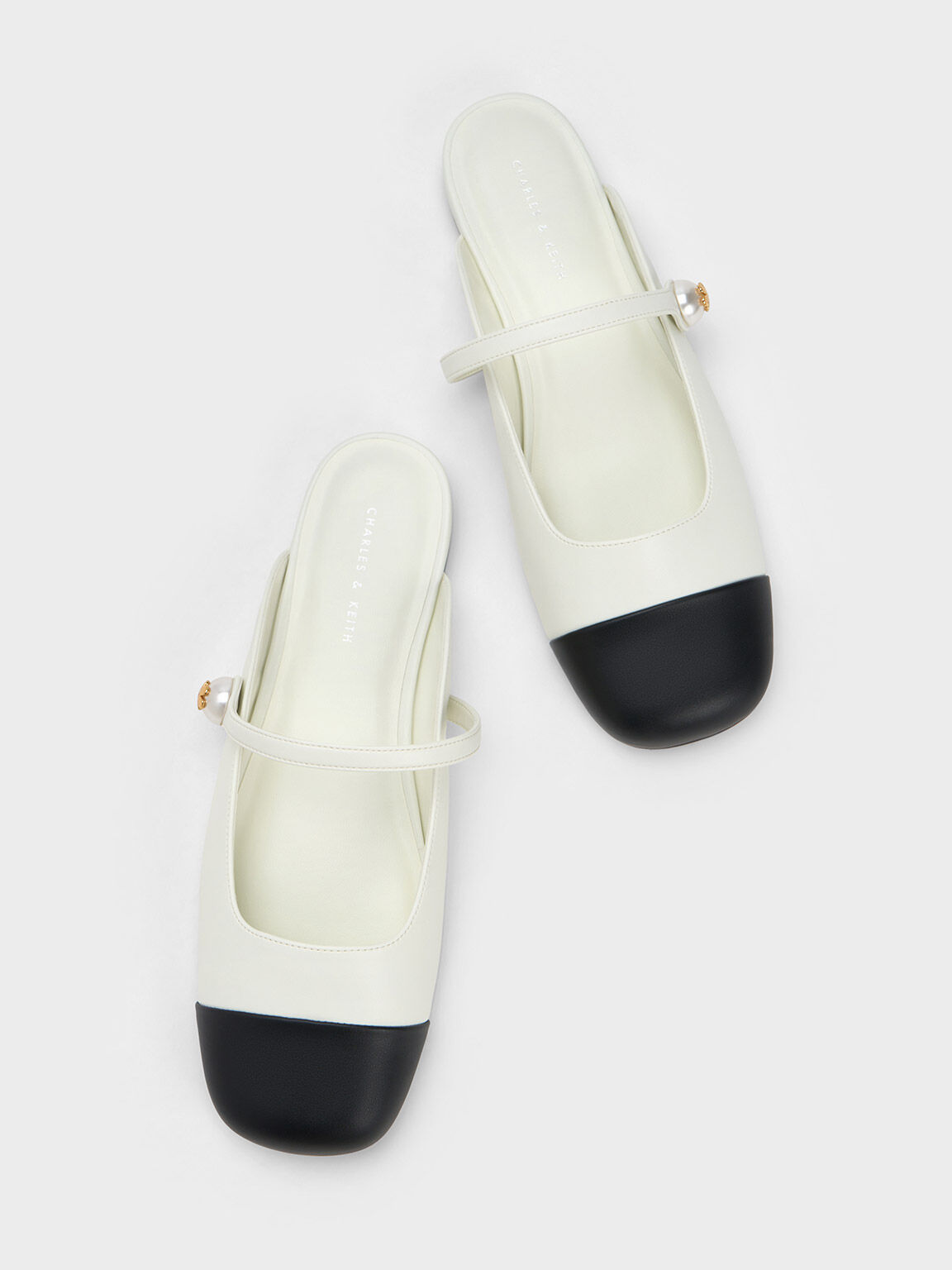 Pearl Embellished Flat Mules, White, hi-res