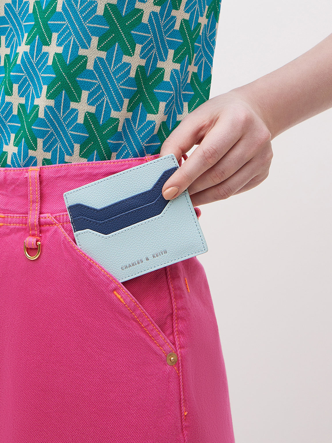 Two-Tone Multi-Slot Card Holder, Light Blue, hi-res
