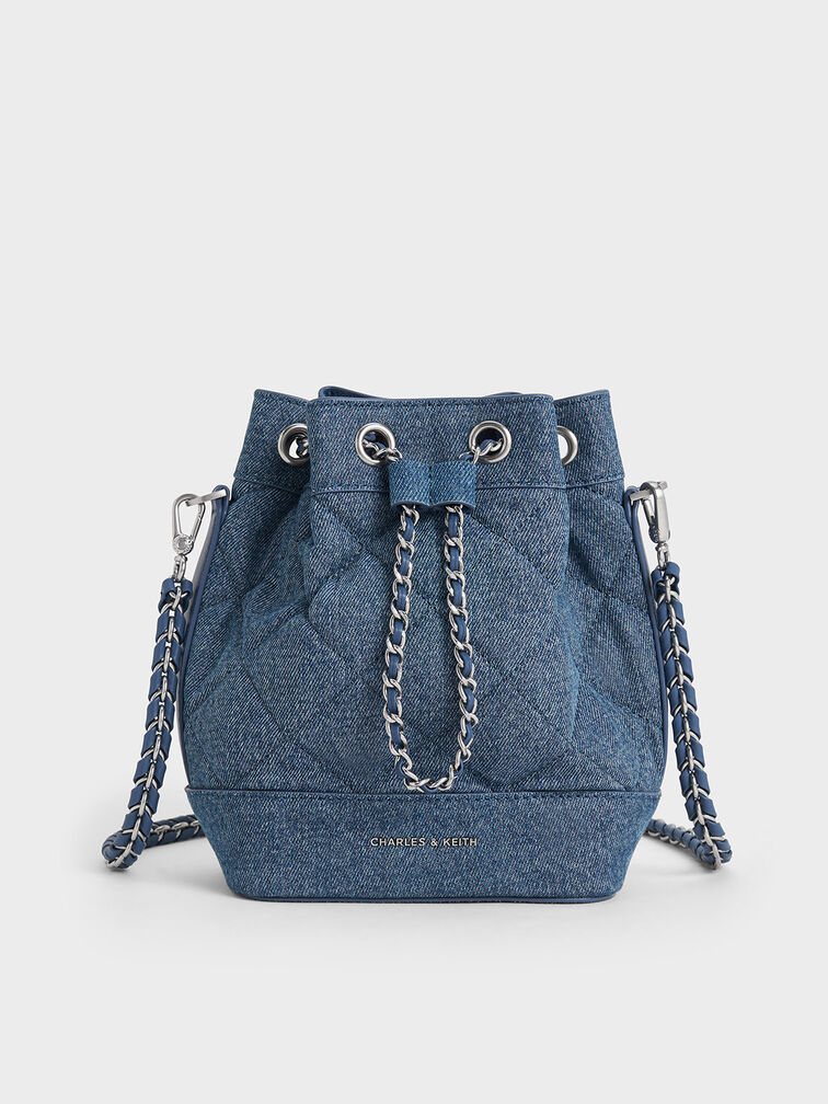 Julia Denim Quilted Two-Way Bucket Bag, Denim Blue, hi-res