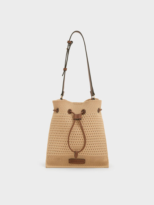 Ida Knitted Bucket Bag, Beige, hi-res