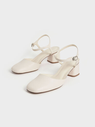 Round Toe Ankle-Strap Pumps, Cream, hi-res