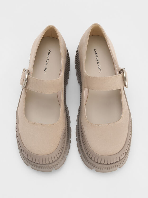 Merceditas de antelina con plataforma y suela estriada Darra, Beige, hi-res