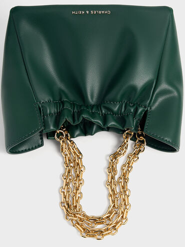Brigette Ruched Chain-Handle Shoulder Bag, Dark Green, hi-res