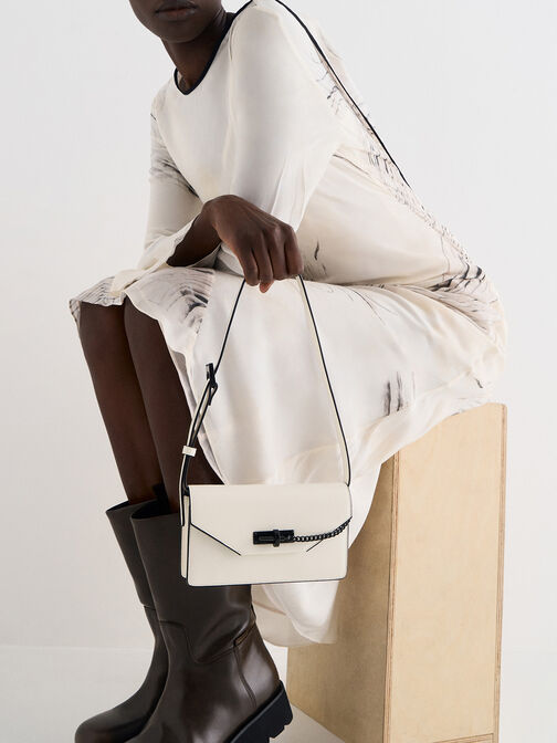Samantha Envelope Chain-Embellished Crossbody Bag, Cream, hi-res