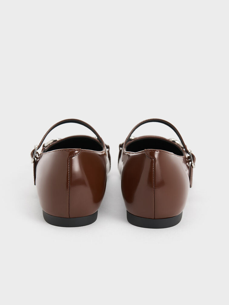 Metallic Accent Pointed-Toe Mary Janes, Dark Brown, hi-res