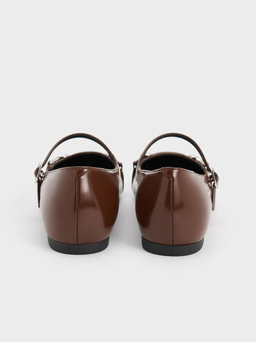 Metallic Accent Pointed-Toe Mary Janes, Dark Brown, hi-res