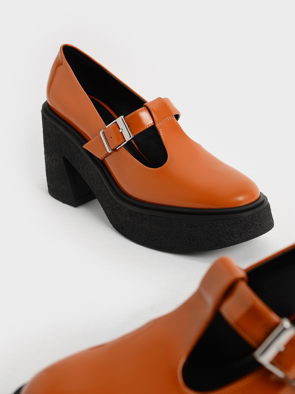 Odette Patent Leather T-Bar Platform Mary Janes, Cognac, hi-res