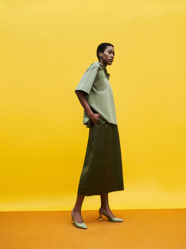 Sculptural Heel Slingback Pumps, Sage Green, hi-res