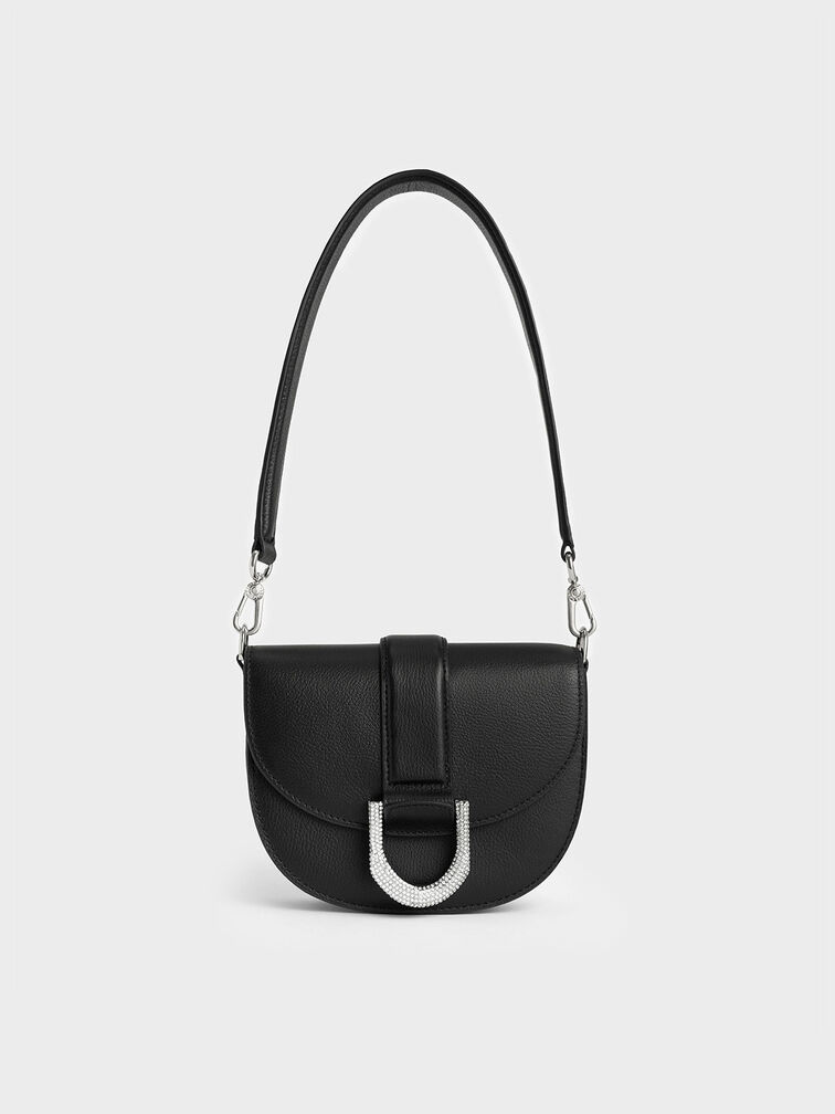 DEUX LUX Gray Round Pebbled Leather Bag Purse With Shoulder Strap