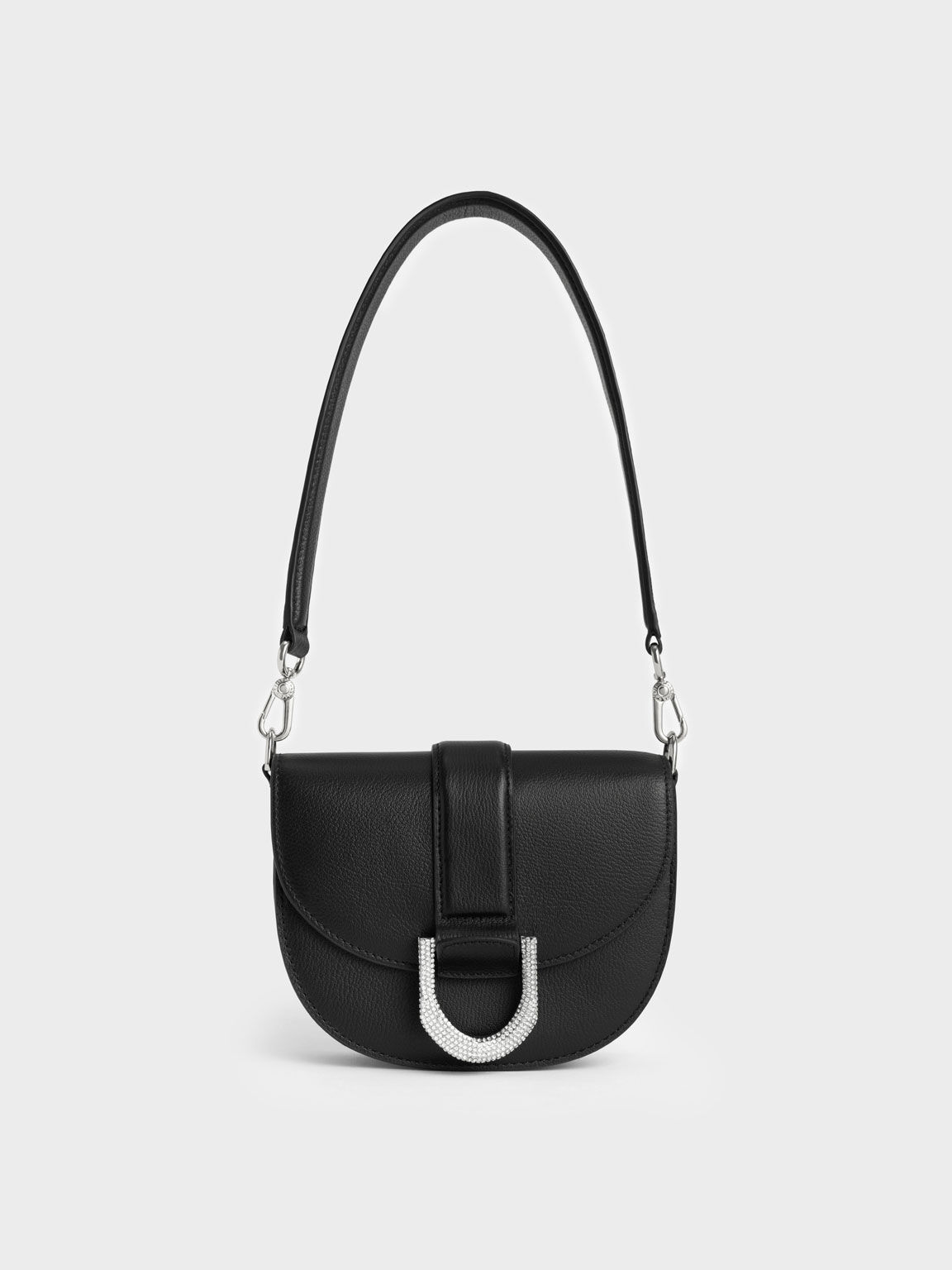 Mini Gabine Leather Saddle Bag, Black, hi-res