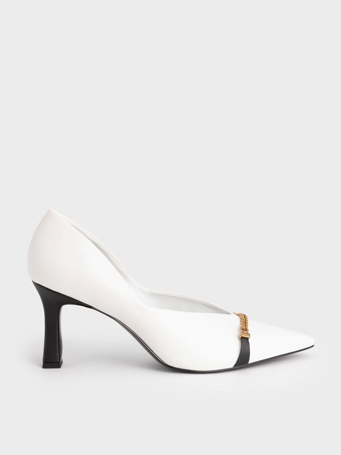 Chain Link D'Orsay Pumps, White, hi-res