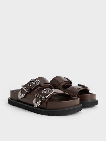 Kirke Buckled Double-Strap Sandals, Dark Brown, hi-res