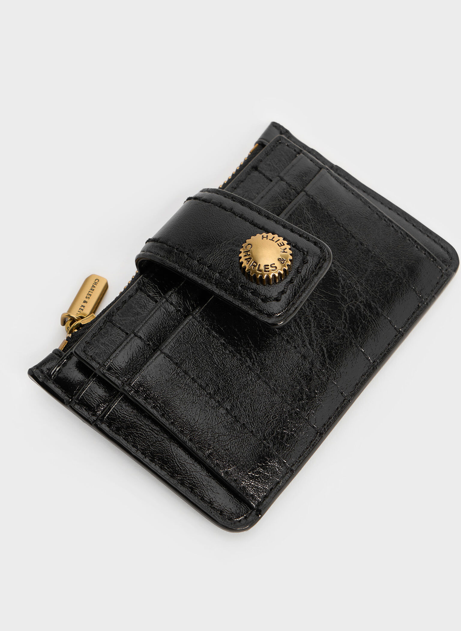 Donna Crinkle-Effect Panelled Card Holder, Black, hi-res
