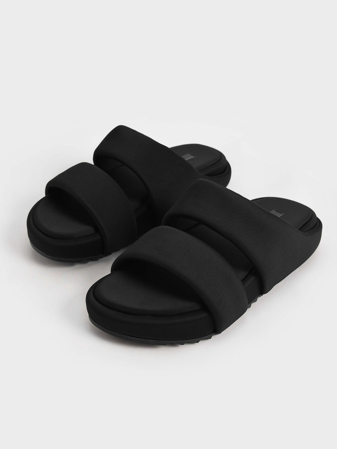 Recycled Polyester Padded Slide Sandals, Black, hi-res