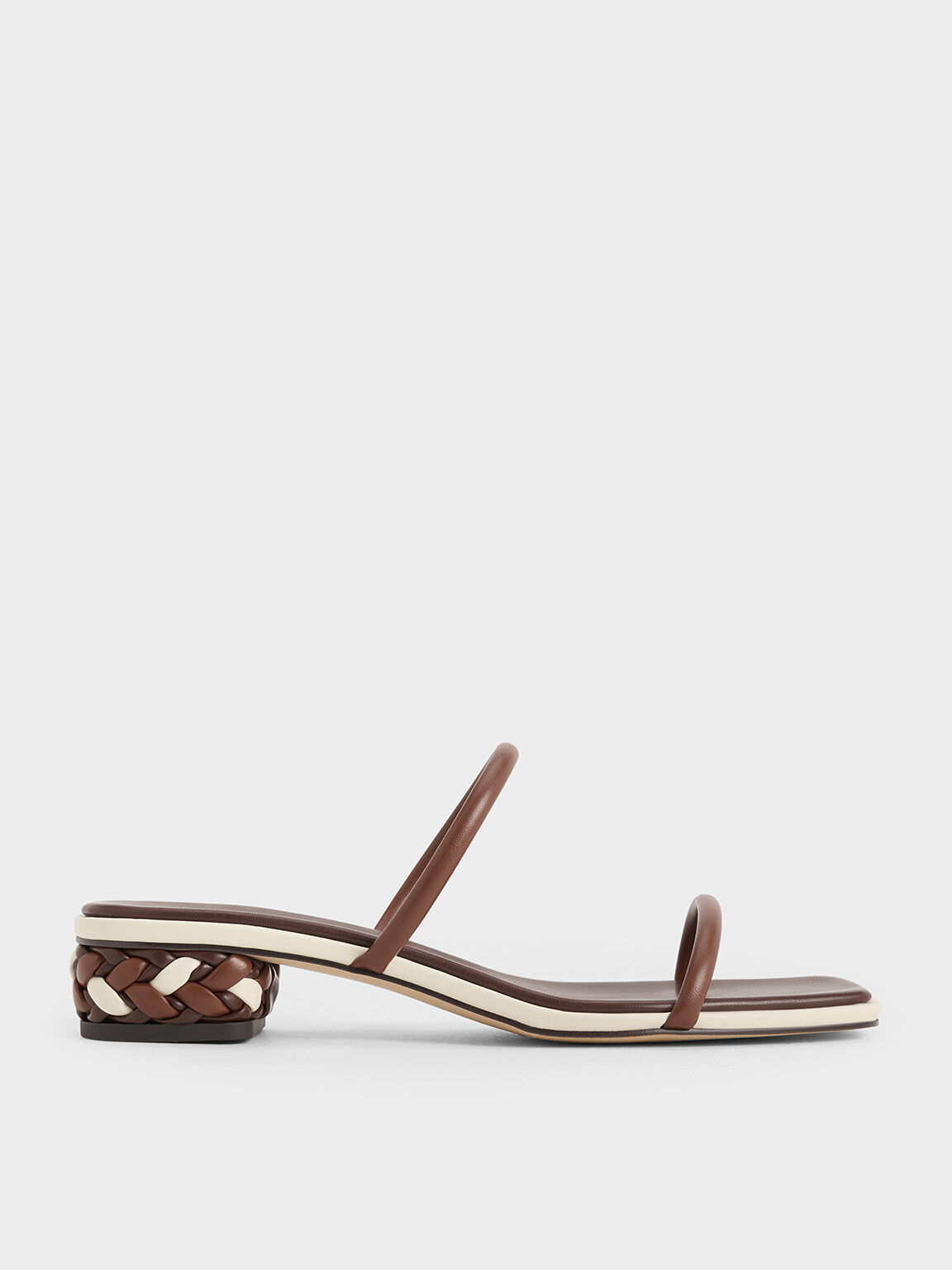 Brown Double Strap Braided Heel Mules CHARLES KEITH US