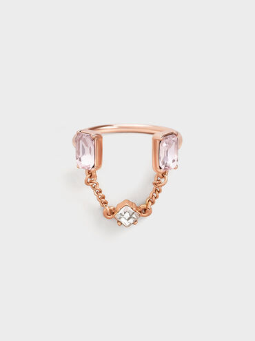 Zira Crystal Chain-Link Open Ring, Rose Gold, hi-res