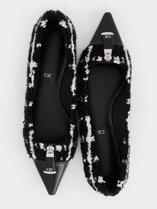 Nina Tweed & Leather Pointed Cap-Toe Flats, Multi, hi-res