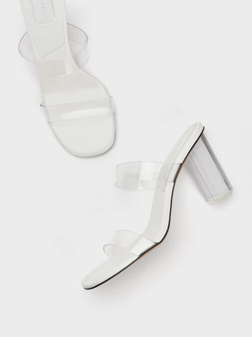 Fia Geometric Heel Mules, White, hi-res