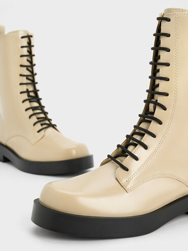 Lace-Up Calf Boots, Chalk, hi-res